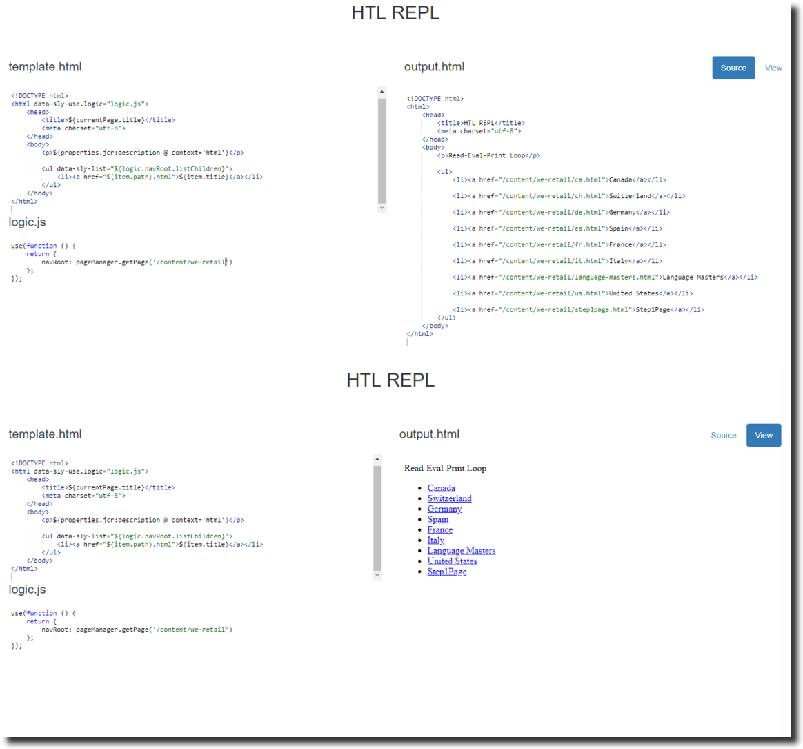 AEM HTL Read-Eval-Print Loop